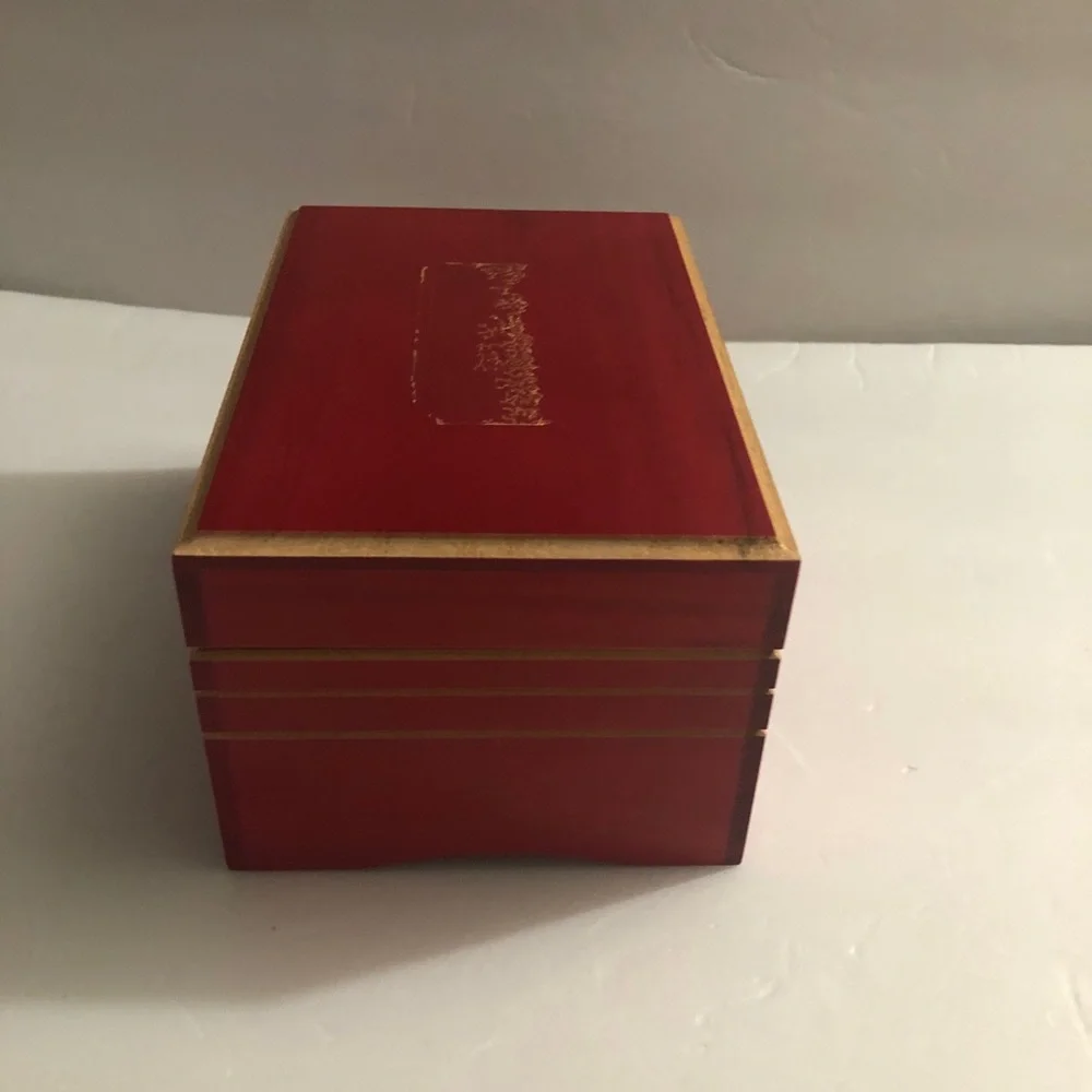 Vintage Red Wooden Jewelry Music Box with Mirror